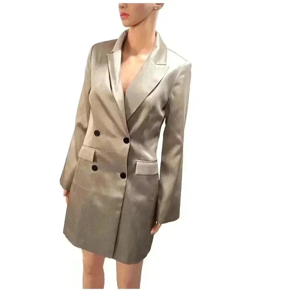 H&M Long Beige Double-Breasted Blazer